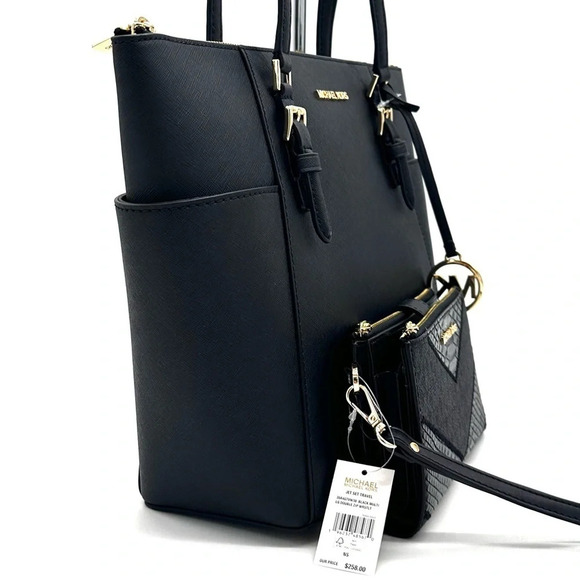 Michael Kors Large Charlotte Tote Bag & Large Double Zip Wallet Black (NWT) - Picture 4 of 13